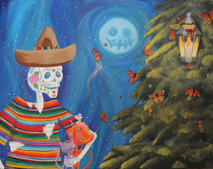 Guiding Light - Day of the Dead, High-Quality Poster, Dia de los Muertos Wall Art, Mexican Art, Acrylic Painting,