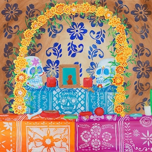 Autel - Jour des morts, affiche de haute qualité, art mural Dia de los Muertos, art mexicain, peinture acrylique,