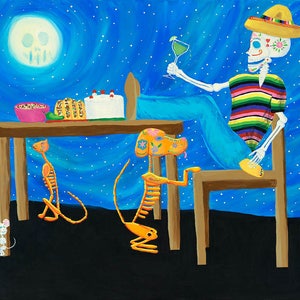 Taco Aficionado - Day of the Dead, High-Quality Poster, Dia de los Muertos Wall Art, Mexican Art, Acrylic Painting