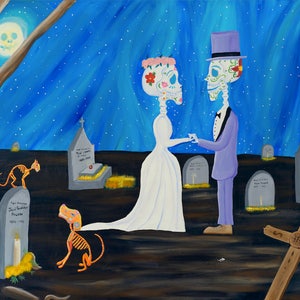 Amor Eterno - Day of the Dead, High-Quality Poster, Dia de los Muertos Wall Art, Mexican Art, Acrylic Painting,