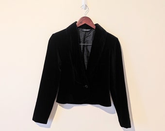 Vintage Y2K Laura Ashley Black Velvet Cropped Blazer Jacket - Made in Great Britain Laura Ashley