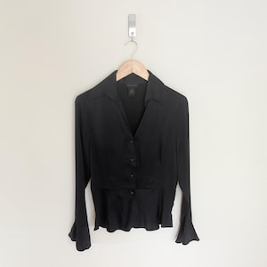 Vintage 90s Black Silk Satin Button Up Blouse