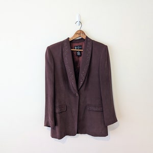 Vintage 90s Minimal Embroidered Plum Silk Blazer Jacket