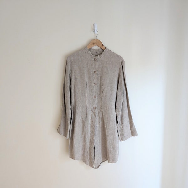 Vintage Ecru Linen Button Up - Romantic Provencal Linen Poet Blouse