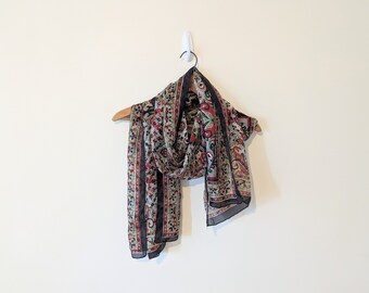 Vintage Y2K Earthy Paisley India Silk Scarf