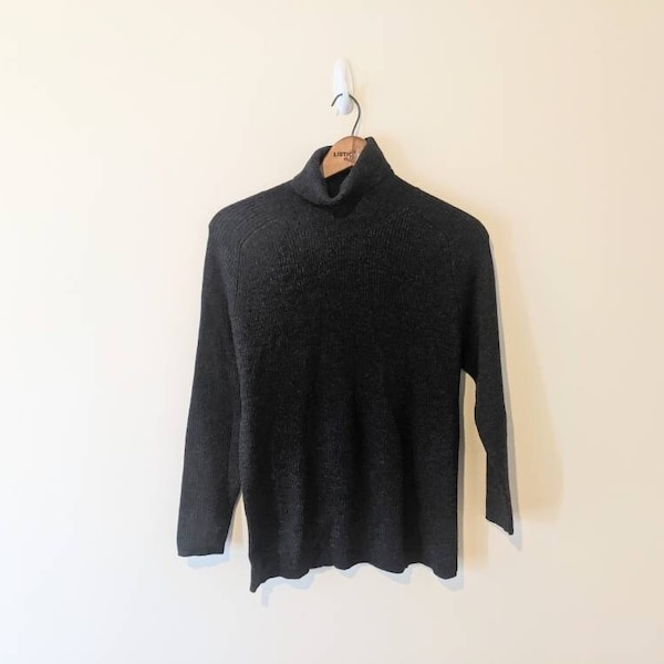 Vintage Dark Grey 90s Merino Wool Sweater - Luxe Italian Wool Banana Republic Sweater