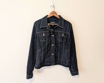 Vintage 90s Lauren Ralph Lauren Dark Cotton Denim Jacket - Dark Wash Denim Moto Jacket