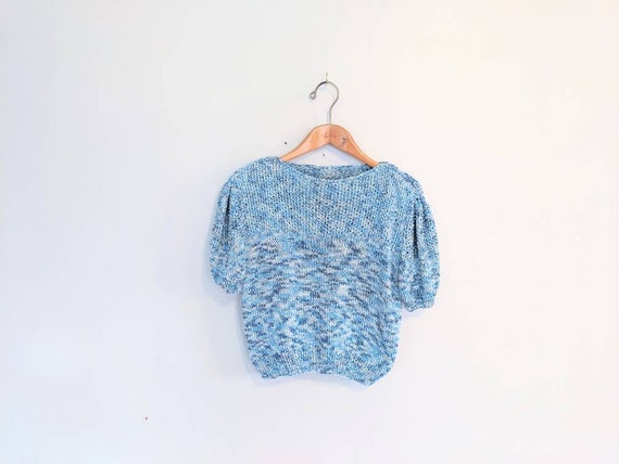 80s Vintage Softgirl Chunky Sweater Hand-knit Blue