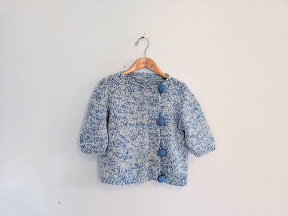 80s Cropped Chunky Cardigan Sweater - Hand-knit Bl