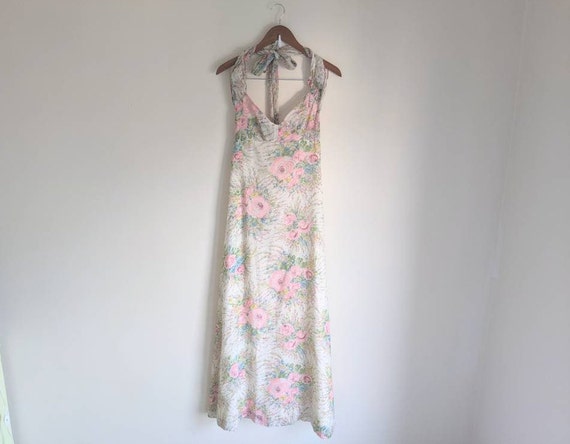 Vintage 70s Lanz Floral Maxi Halter Dress - Flowe… - image 1