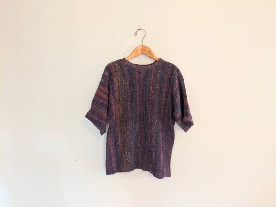 70s Hand-knit Flower Child Earthy Rainbow Wool Sw