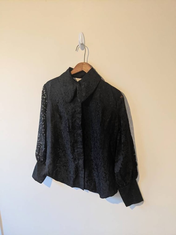 Vintage 60s Romantic Black Lace Button Down Blouse - image 2