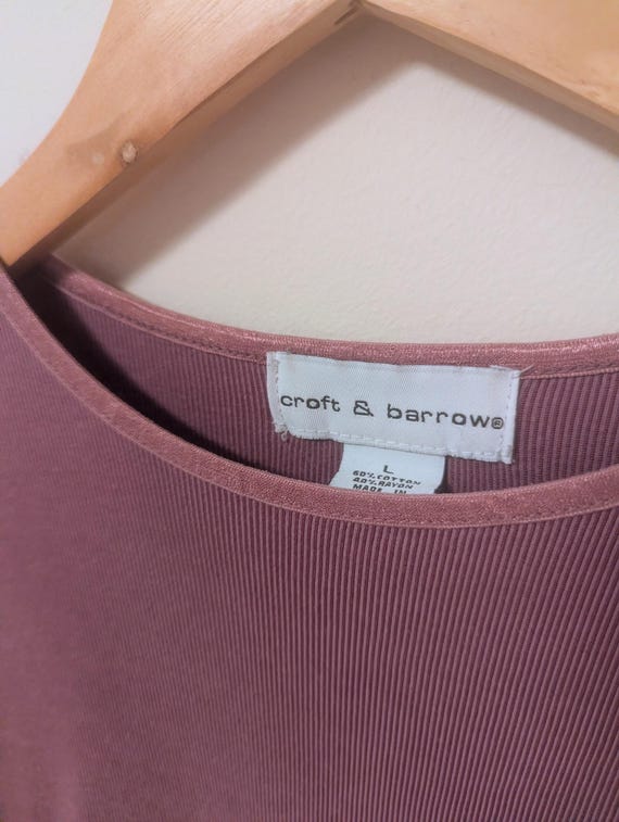 Vintage 90s Muted Red Basic Oversized Striped T-S… - image 3