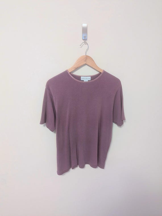 Vintage 90s Muted Red Basic Oversized Striped T-S… - image 1