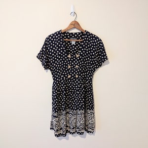 Vintage 90s Floral Front Button MiniDress - Earthy Minimal Square Neckline Dress