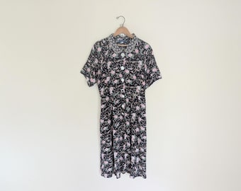 Robe Maxi Vintage Années 90 Newport News - Imprimé Floral - Taille 8 - Coton Denim