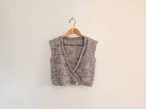 70s Vintage Hand-knit Speckled Wool Sweater Vest w