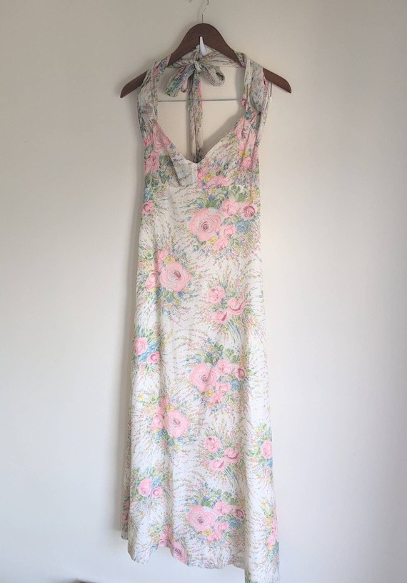 Vintage 70s Lanz Floral Maxi Halter Dress - Flowe… - image 2