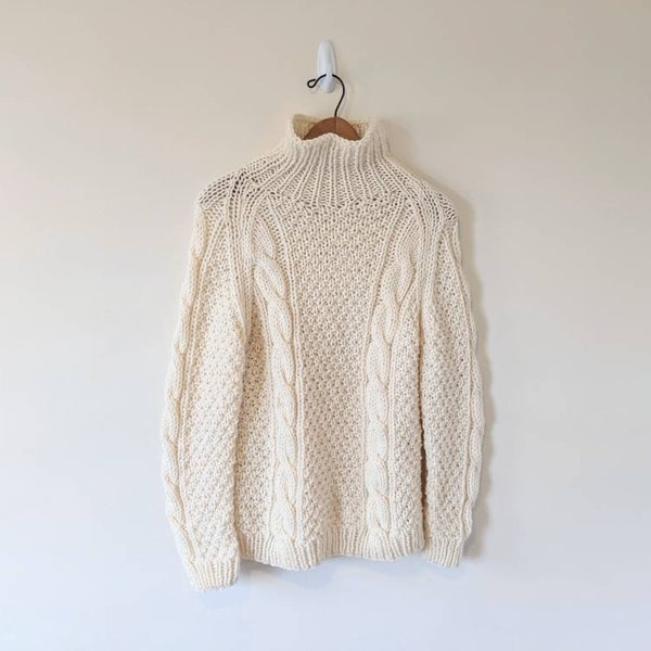 Vintage 70s White Chunky Wool Fisherman Knit Sweater