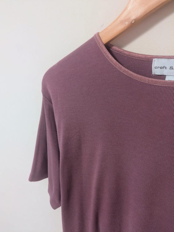 Vintage 90s Muted Red Basic Oversized Striped T-S… - image 4