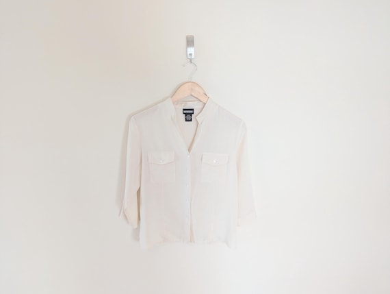 Vintage 90s White Silk Button Up Shirt