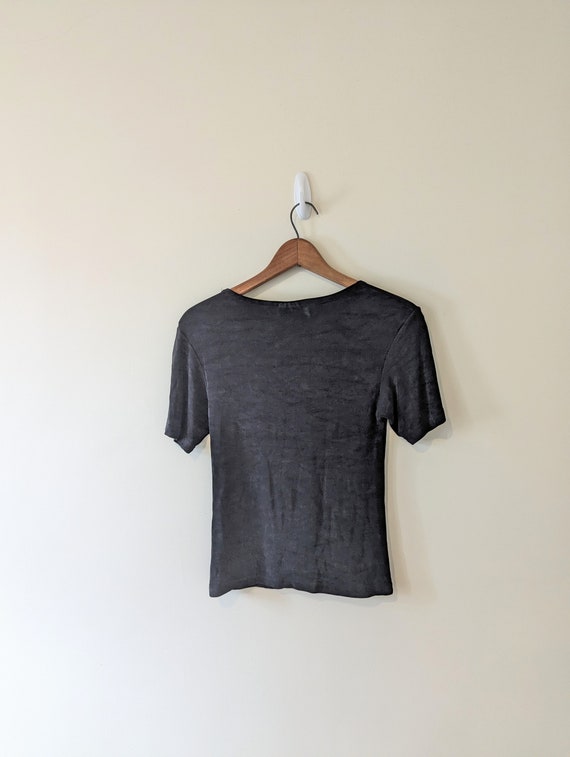 Vintage 90s Stretchy Black Nylon T-Shirt - image 4