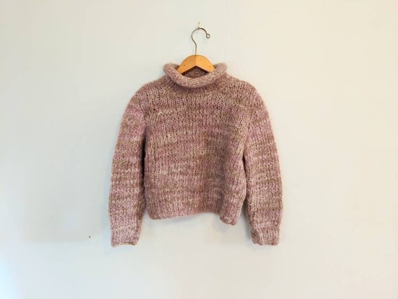 70s Hand-knit Minimal Muted Pink Wool Chunky Sweat