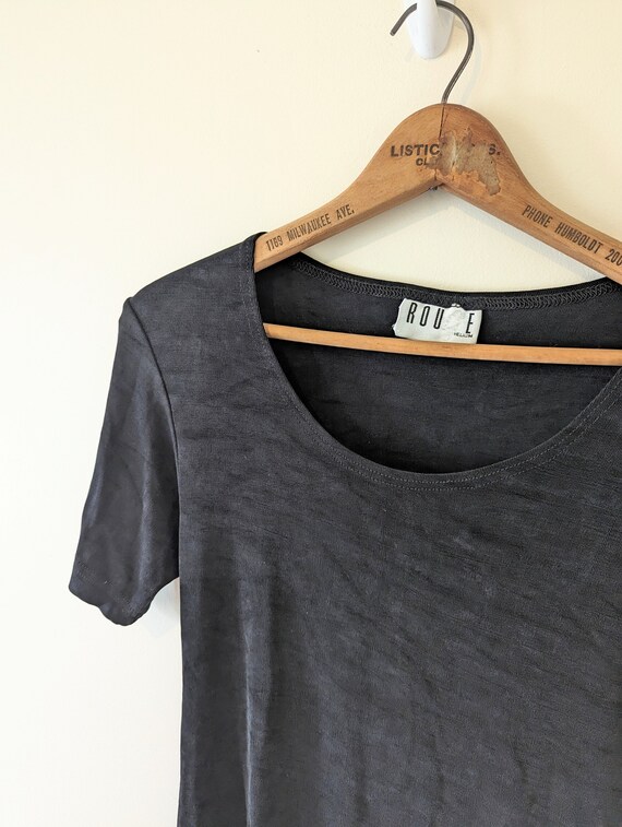 Vintage 90s Stretchy Black Nylon T-Shirt - image 3