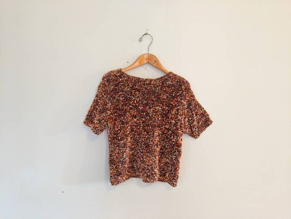 80s Boxy Cropped Burnt Orange Eyelash Sweater - Vi
