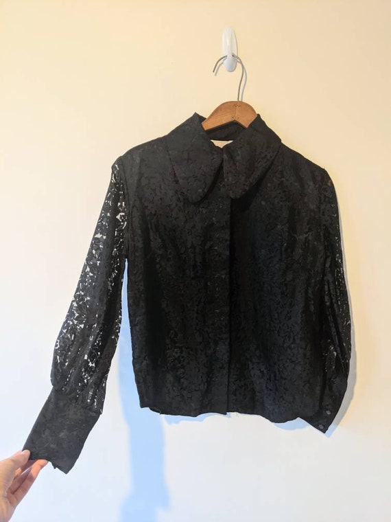 Vintage 60s Romantic Black Lace Button Down Blouse - image 4