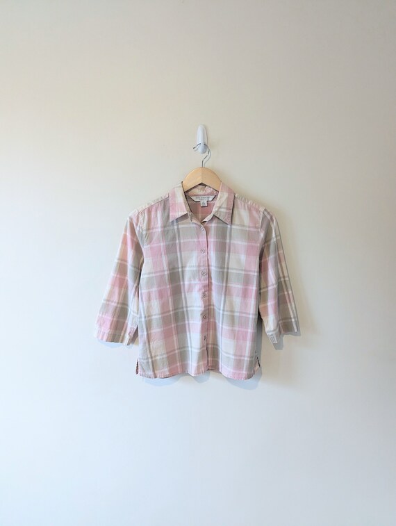 Vintage 90s Pastel Plaid Button Down Shirt