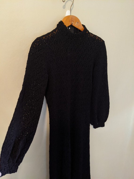 Vintage 70s Hand Crocheted Black Maxi Dress - Croc