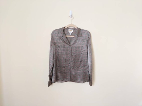 Vintage 90s Plaid Silk Satin Shirt - Luxe Silk Shi