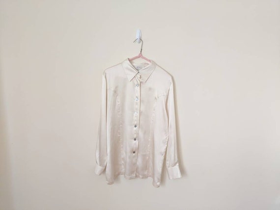 Vintage 90s White Silk Satin Shirt - Luxe Silk Shi