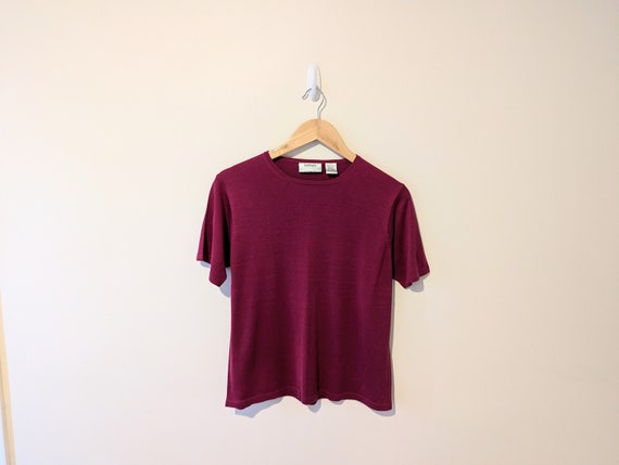 Vintage 90s Magenta Silk Knit Top - Knit Woven Top - image 1