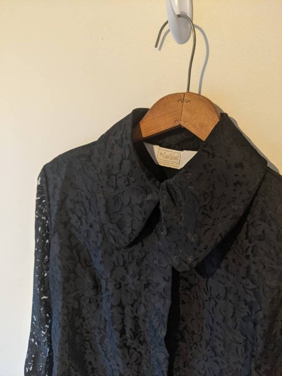 Vintage 60s Romantic Black Lace Button Down Blouse - image 7