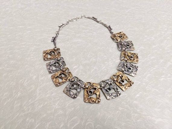 Vintage 70s Brutalist Metal Necklace - Chunky Expr