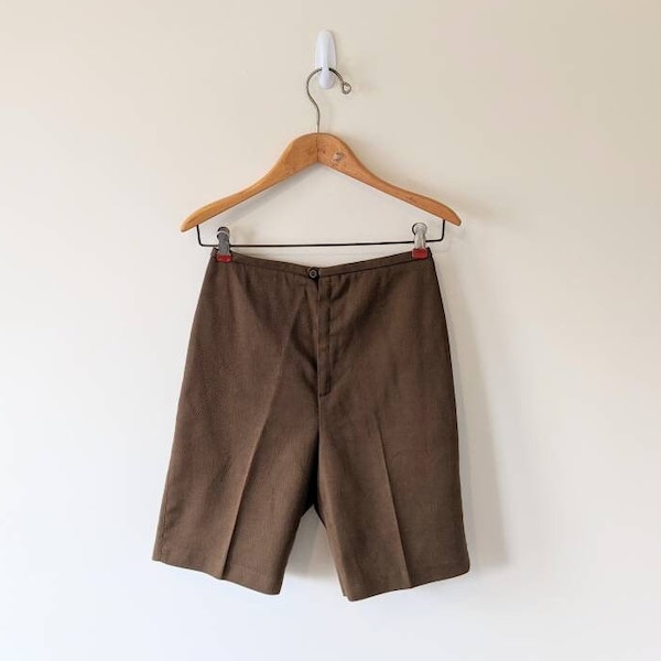 Vintage 60s Brown Highwaisted Shorts - Vintage Midcentury Twill Longline Shorts