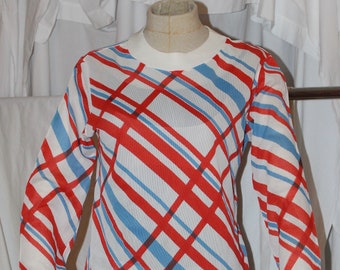 Vintage 60s mesh shirt unisex fishnet t shirt red white & blue sheer long sleeve pullover July 4th woodstock hippie  summer festival