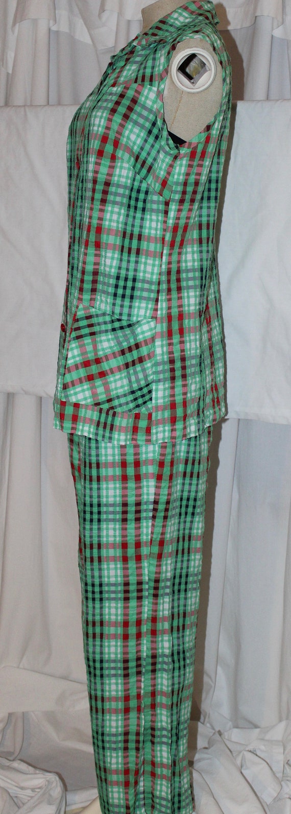 Vintage seersucker pants set 60s 70s madras style 