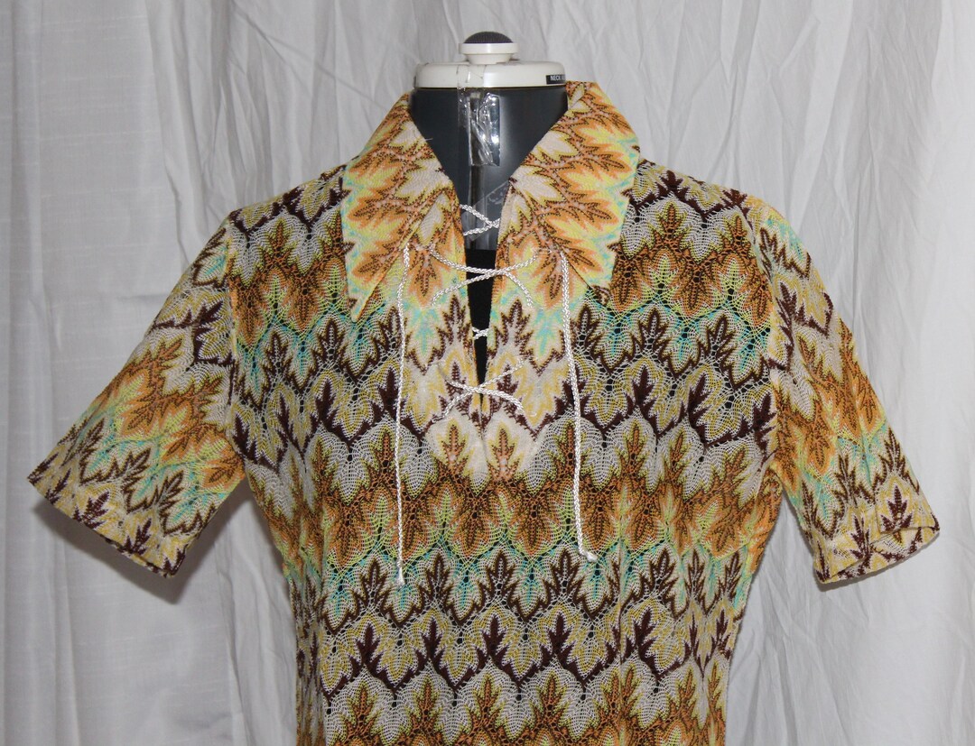 Vintage 60s Zig Zag Knit Top Nwot Sheer Short Sleeve Multi