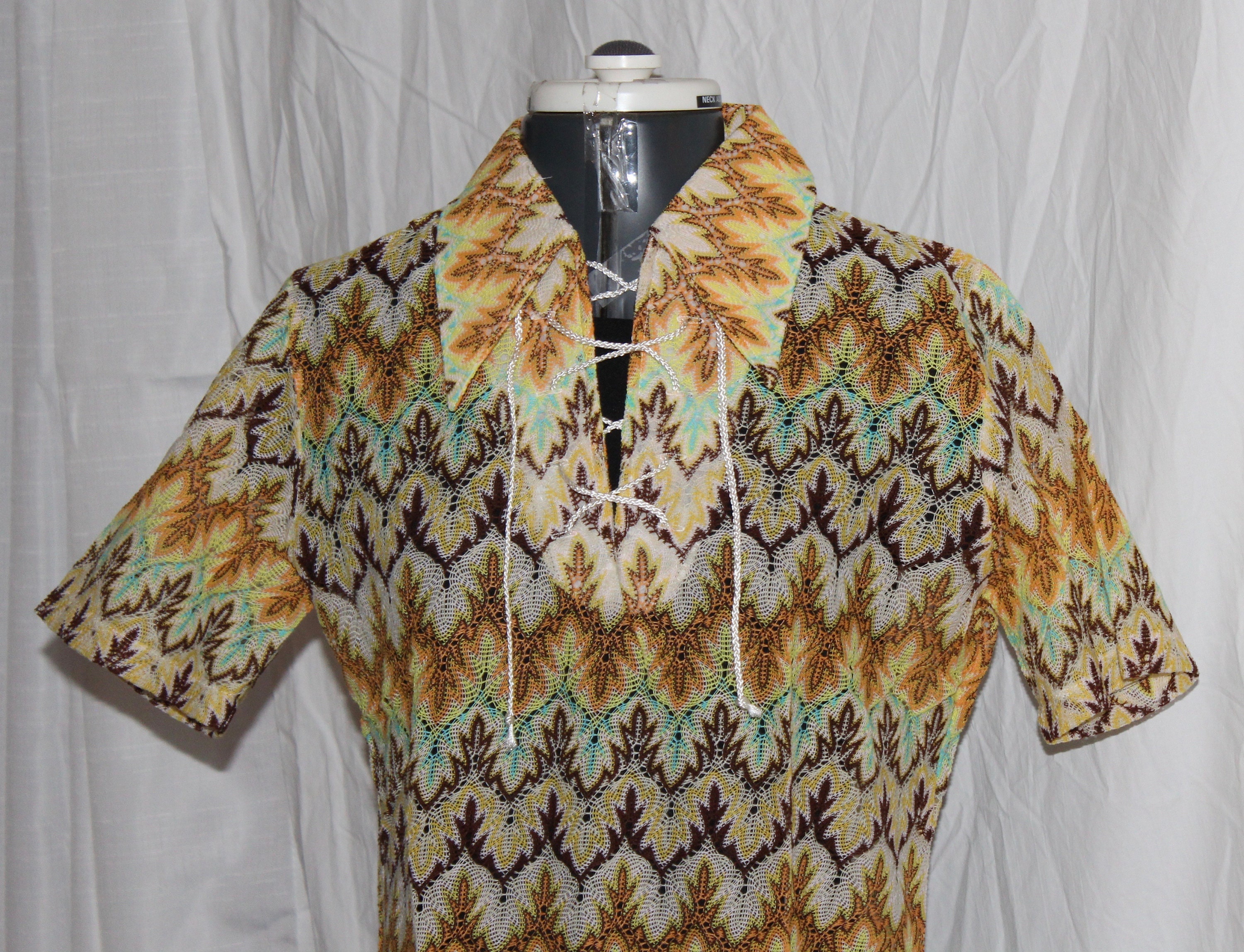 Vintage 60s Zig Zag Knit Top Nwot Sheer Short Sleeve Multi Color 