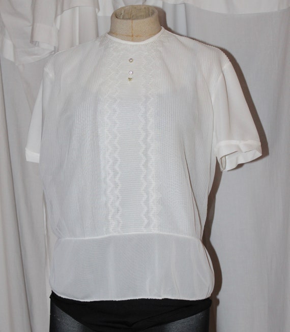 Vintage deadstock sheer nylon tricot blouse 40s 5… - image 2