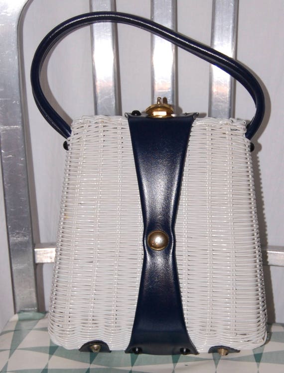 navy wicker bag