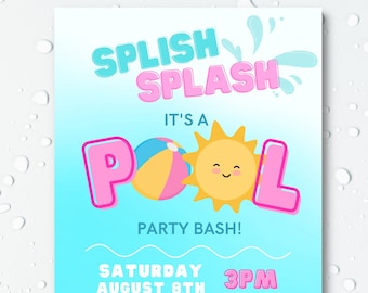 Pool Party | Splash Splash | Summer Party | Pool | Water | Invite | Digital | Editable | Birthday