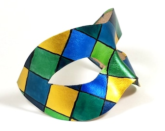 Handmade Diamond Leather Masquerade Mask: Venetian Carnival Style