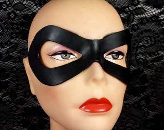 Black Leather Mask - Harley Quinn for Cosplay Fetish BDSM or Masquerade