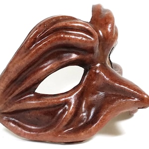 Brown Leather Mask - Venetian Masquerade Commedia dell&#39;Arte - Zanni