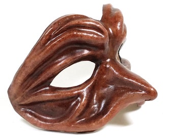 Brown Leather Mask - Venetian Masquerade Commedia dell'Arte - Zanni