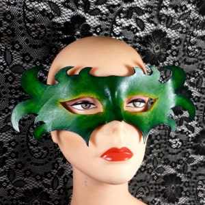 Leather Mask - Green and Yellow for Venetian Masquerade or Mardi Gras